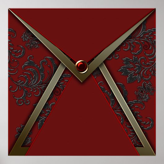 Elegant Red Black Damask Gold Event Poster (Voorkant)
