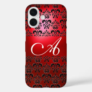 ELEGANT RED BLACK DAMASK MONOGRAM iPhone 16 HOESJE