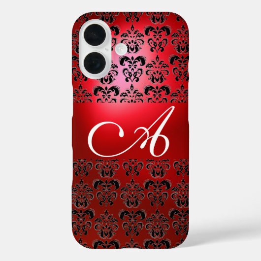 ELEGANT RED BLACK DAMASK MONOGRAM Case-Mate iPhone CASE (Achterkant)