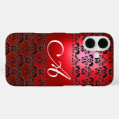 ELEGANT RED BLACK DAMASK MONOGRAM Case-Mate iPhone CASE (Achterkant (horizontaal))
