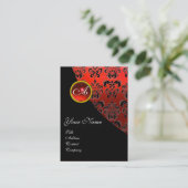 ELEGANT RED BLACK DAMASK RUBY GEMSTONE MONOGRAM, VISITEKAARTJE (Staand voorkant)