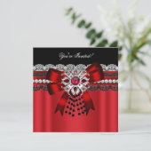 Elegant Red Black Diamond Silver Lace Party 2 Kaart (Staand voorkant)