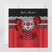 Elegant Red Black Diamond Silver Lace Party 2 Kaart (Voorkant)