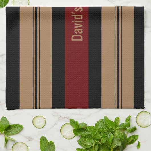 Elegant Red Black en Gold Bold Striped Kitchen Theedoek (Gevouwen)