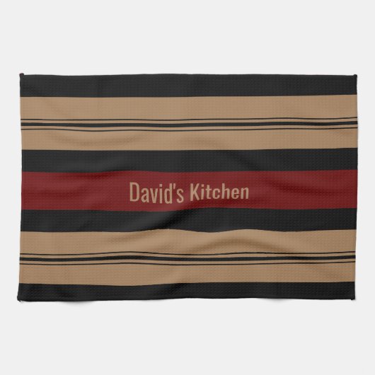 Elegant Red Black en Gold Bold Striped Kitchen Theedoek (Horizontaal)