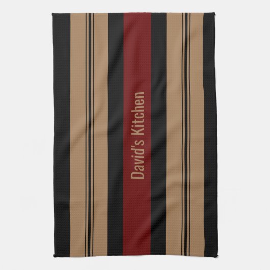 Elegant Red Black en Gold Bold Striped Kitchen Theedoek (Verticaal)