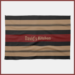 Elegant Red Black en Gold Bold Striped Kitchen Theedoek