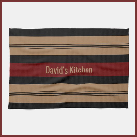 Elegant Red Black en Gold Bold Striped Kitchen Theedoek