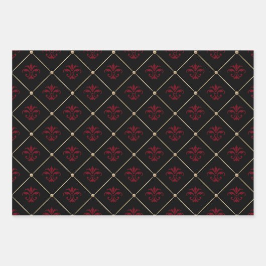 Elegant Red, Black en Gold  Patronen Inpakpapier Vel (Voorkant 3)