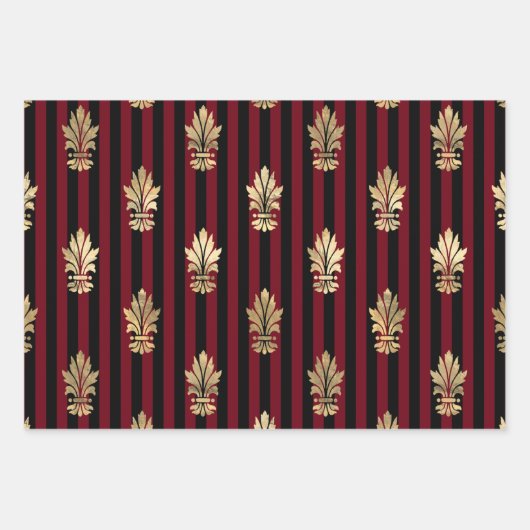 Elegant Red, Black en Gold  Patronen Inpakpapier Vel (Voorkant 2)
