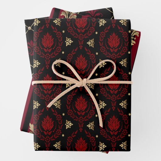 Elegant Red, Black en Gold  Patronen Inpakpapier Vel (In situ)