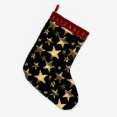 Elegant Red Black en Gold Stars Pattern met naam Grote Kerstsok (Voorkant (Hangend))