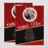 Elegant Red Black Glitter Photo Seating Chart Kaar Kaart (Voorkant / Achterkant)