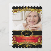 Elegant Red Black Gold 60th Birthday Party Kaart (Voorkant)