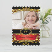 Elegant Red Black Gold 60th Birthday Party Kaart (Staand voorkant)