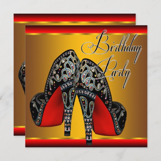Elegant Red Black Gold Birthday Kaart (Voorkant / Achterkant)