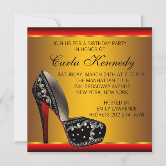 Elegant Red Black Gold Birthday Kaart (Achterkant)