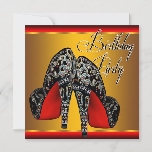 Elegant Red Black Gold Birthday Kaart (Voorkant)