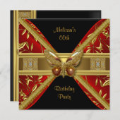 Elegant Red Black Gold Butterfly Afbeelding Party Kaart (Voorkant / Achterkant)