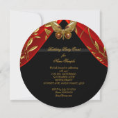 Elegant Red Black Gold Butterfly Birthday Party Kaart (Achterkant)