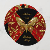 Elegant Red Black Gold Butterfly Birthday Party Kaart (Voorkant / Achterkant)