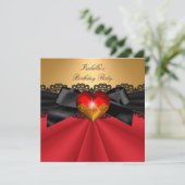 Elegant Red Black Gold Heart Birthday Kaart (Staand voorkant)