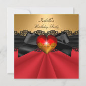 Elegant Red Black Gold Heart Birthday Kaart (Voorkant)