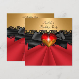 Elegant Red Black Gold Heart Birthday Kaart
