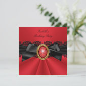 Elegant Red Black Gold Jewel Birthday Party Kaart (Staand voorkant)