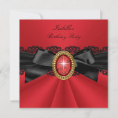 Elegant Red Black Gold Jewel Birthday Party Kaart (Voorkant)