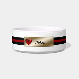 Elegant Red Black Gold Pet Bowl met hart Voerbakje