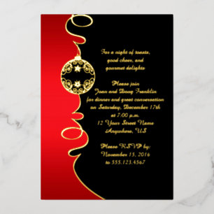 Elegant Red Black Gold Swirls kerstfeest Folie Uitnodiging