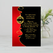 Elegant Red Black Gold Swirls kerstfeest Folie Uitnodiging (Staand Voorkant)