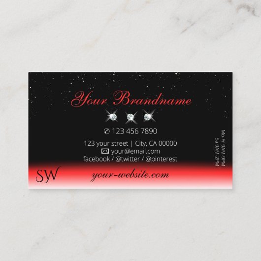Elegant Red Black Gradient Sparkle Jewels Monogram Visitekaartje (Achterkant)
