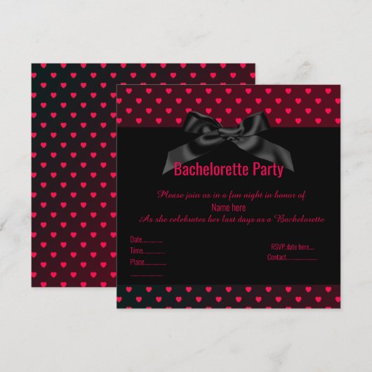 ELEGANT RED BLACK hart BACHELORETTE INVITATIE Kaart (Voorkant / Achterkant)