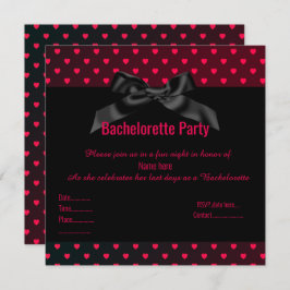 ELEGANT RED BLACK hart BACHELORETTE INVITATIE Kaart