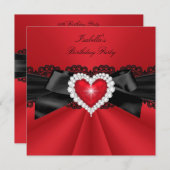 Elegant Red Black Heart Birthday Party Kaart (Voorkant / Achterkant)