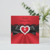 Elegant Red Black Heart Birthday Party Kaart (Staand voorkant)