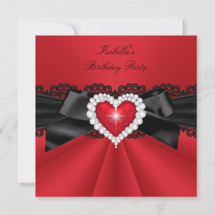 Elegant Red Black Heart Birthday Party Kaart