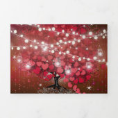 Elegant Red & Black Heart Leaf Wedding Drieluik Uitnodiging (Cover)