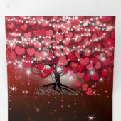 Elegant Red & Black Heart Leaf Wedding Drieluik Uitnodiging (Binnenzijde eerst)