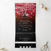 Elegant Red & Black Heart Leaf Wedding Drieluik Uitnodiging (Binnen)