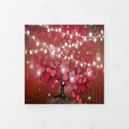Elegant Red & Black Heart Leaf Wedding Drieluik Uitnodiging