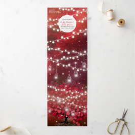 Elegant Red & Black Heart Leaf Wedding Drieluik Uitnodiging