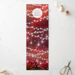 Elegant Red & Black Heart Leaf Wedding Drieluik Uitnodiging