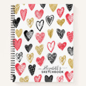 Elegant Red Black Hearts Jouw naam Sketchbook Notitieboek (Voorkant)