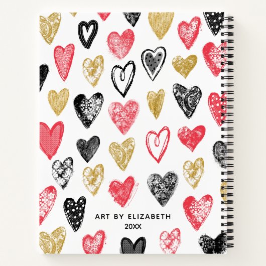 Elegant Red Black Hearts Jouw naam Sketchbook Notitieboek (Achterkant)