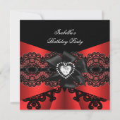 Elegant Red Black Lace Diamond Bow Birthday Party Kaart (Voorkant)