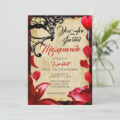 Elegant Red Black Masquerade Ball Halloween Party Kaart (Staand voorkant)