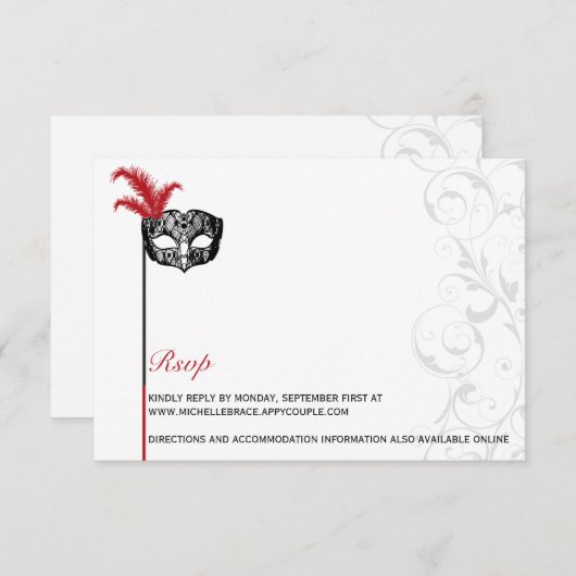 Elegant Red Black Masquerade Information Kaart (Voorkant / Achterkant)